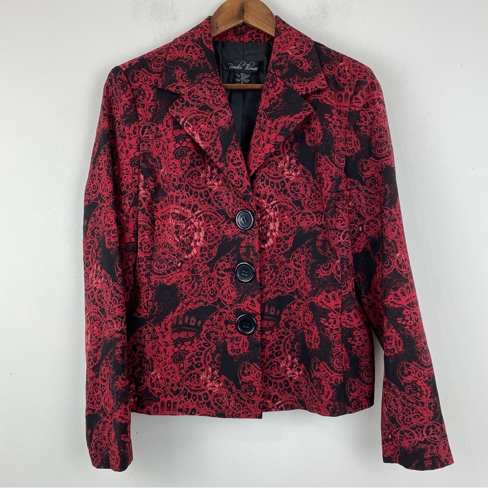 Brandon Thomas size Medium Women’s Black Red Button Up Blazer Jacket